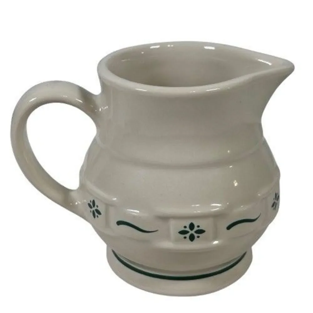 Longaberger Pottery Creamer Woven Tradition Green Cream Pitcher Gravy Syrup Milk